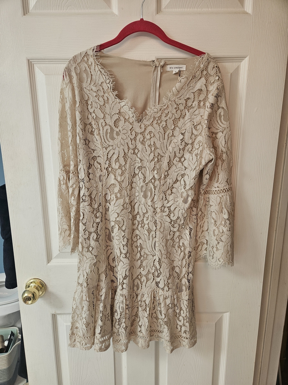Blu Pepper Cream Lace Long Sleeve Fit-and-Flare Dress..NWT, Size L